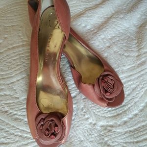 Rose flower detail wedge heels